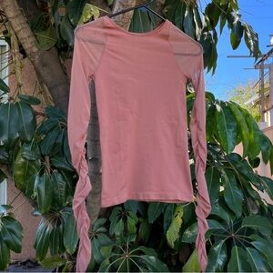 Free People tan/ brown long sleeve shirt with sheer mesh sleeves